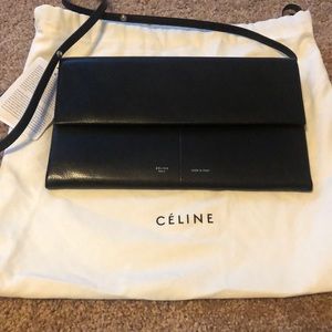 Celine Goatskin Shiny Leather Clutch Black NWT